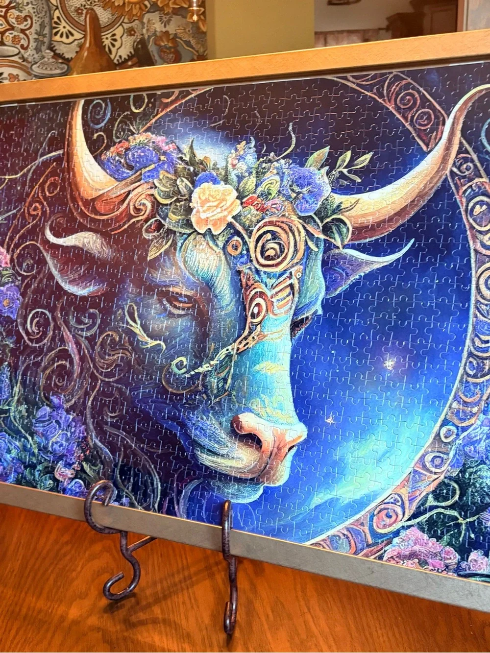 Blue Floral Bull Wall Art Print - Brand